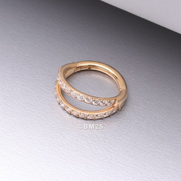 Implant Grade Titanium Golden Double Hoop Gems Seamless Clicker Ring - 8mm - Picture 1 of 2